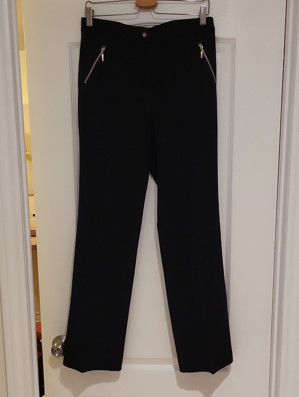 Classic Black Straight-Leg Pants with Zip Pocket Accents